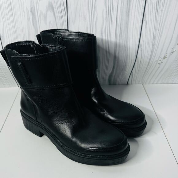 Franco Sarto Boots Womens 8 M Karrie Ankle Bootie Black Leather Block Heels - Picture 1 of 6